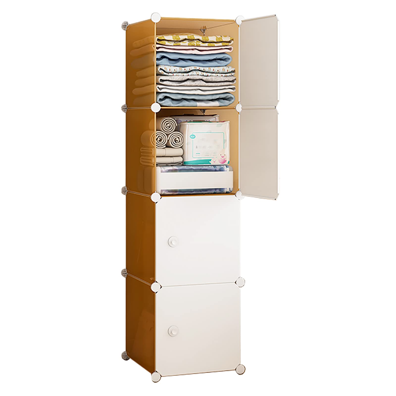 CIRONI Organizador De Almacenamiento De Cubos De Resina, Gabinete Modular De 4 Rejillas para Ahorrar Espacio, Armario Independiente con Puertas - Fácil De Montar(Size:39×47×147cm,Color:Naranja)