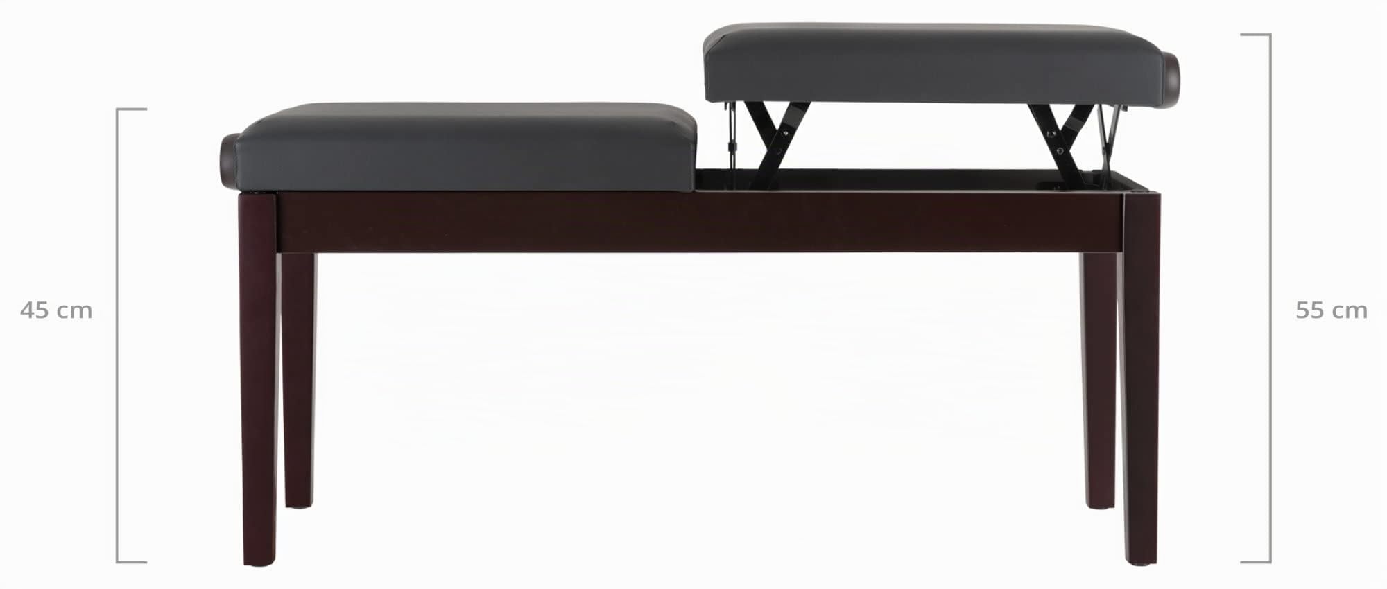 Classic Cantabile Doppelsitzer Pianobank - Für Zwei Personen - Polster aus Kunstleder - Sitzflächen unabhängig höhenverstellbar - 2-fache Kreuz-Mechanik- Massive Holzkonstruktion - Rosenholz Matt