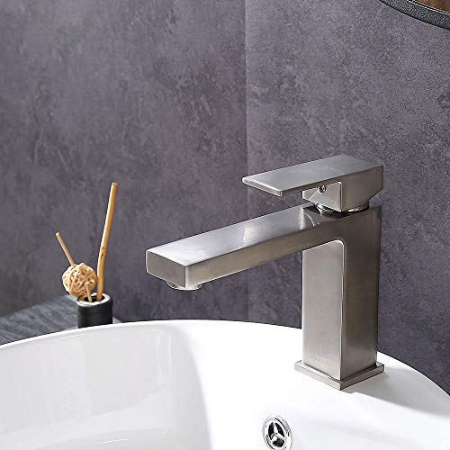 Limited Discount Aquaterior 2.2 GPM Modern Brushed Nickel Single Handle Bathroom Faucet One Hole Vanity Sink Faucet Lead-Free