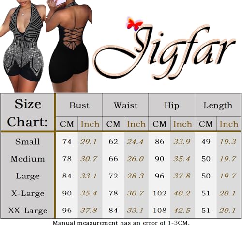Image of Jigfar Women Sexy Embellished Rhinestone Bodycon Jumpsuit Mesh See Through Patchwork Birthday Party Night Out Clubwear