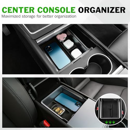 Abystar 9PCS Center Console Organizer Set for Tesla Model Y Juniper 2026, Console Storage Tray Kit with Anti-Slip Wireless Charging Pad, Armrest Organizer & Cup Holder Insert (Not for Standard) by Abystar - Used condition - Image 4