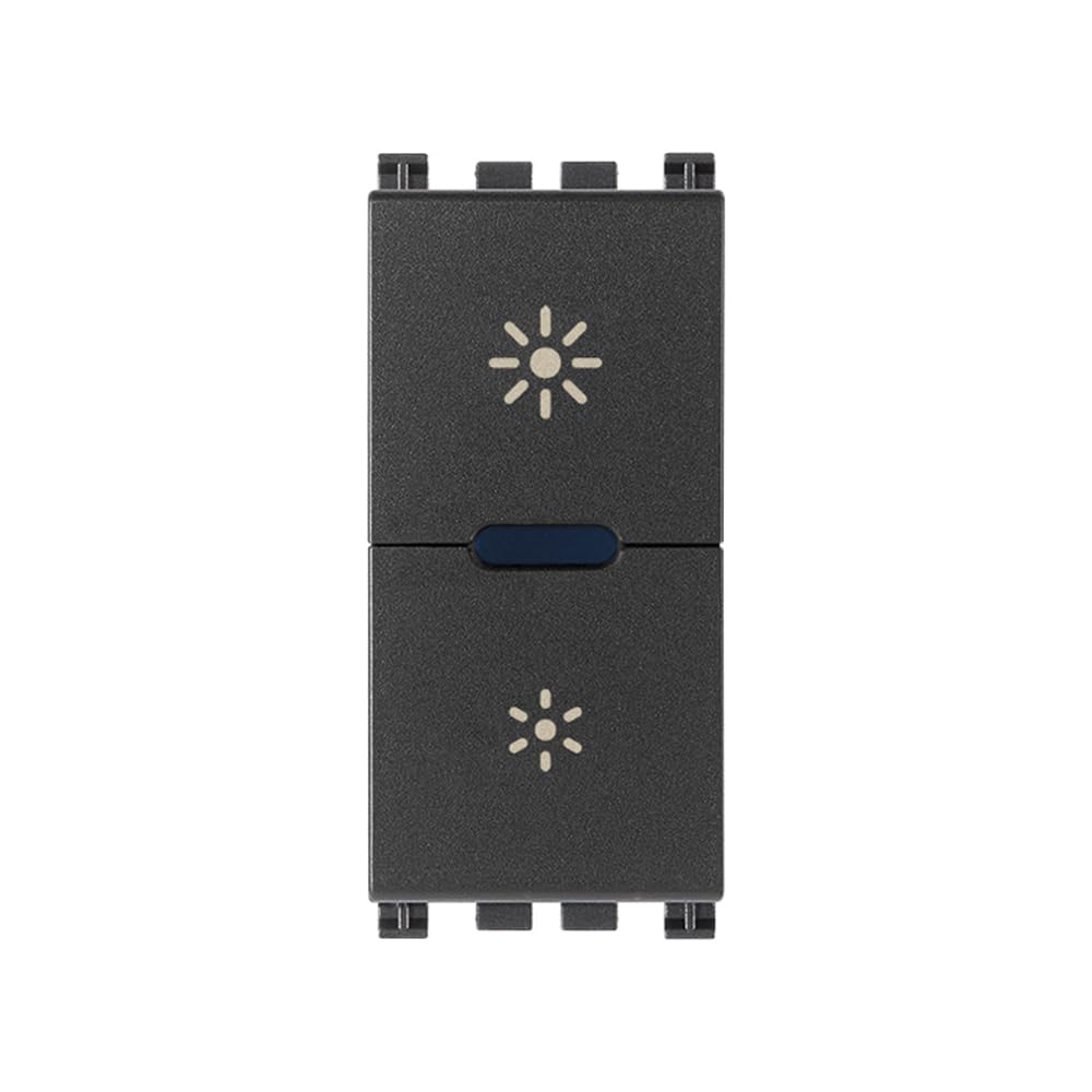 Vimar 19135.1 Universal-Dimmer 230V 50Hz, Phasenanschnitt, für Glühlampen, elektronische Trafos, LED-Lampen, EIN/AUS-Steuerung und Regelung über integrierten Taster, im Dunkeln sichtbar, Grau