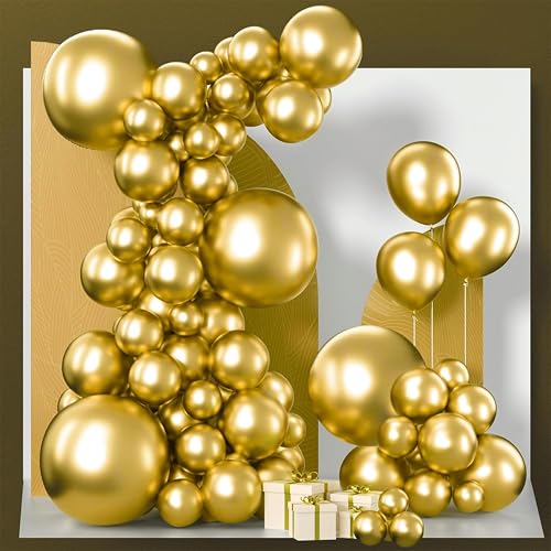 PartyWoo Gold Balloons 152pcs Different Sizes of 18 12 10 5 Inch Gold Balloon Arch Kit Garland for Birthday Wedding Anniversary Baby Shower Graduation Retirement Casino Party Decorations Gold-G101