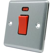 AET CSCCSWBL 45 A 1-Gang Satin Finish Chrome Classical DP Black Insert Cooker Switch with Neon Indicator