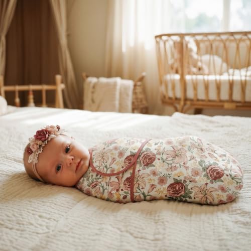 Image of GLLQUEN BABY Swaddles for Newborns 0-3 Months, Adjustable & Easy Fastener | 3-Pack, Baby Girl Swaddles Organic Cotton Womb-Like Nursery Swaddling Blanket reduces startle reflex, Soft & Skin-Friendly