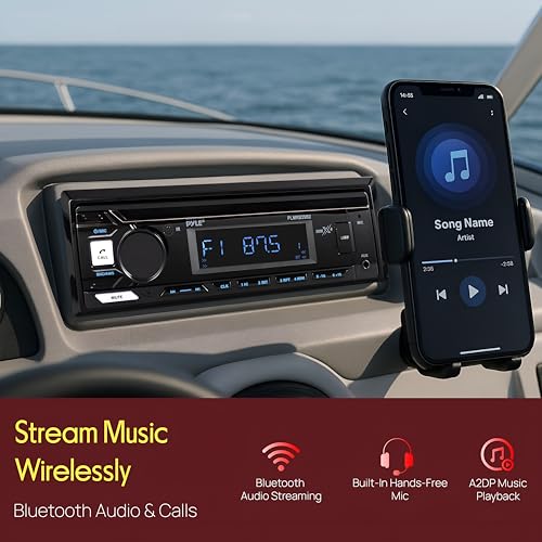 image for Pyle Marine Bluetooth Stereo Radio - 12v Single DIN Style Boat In dash