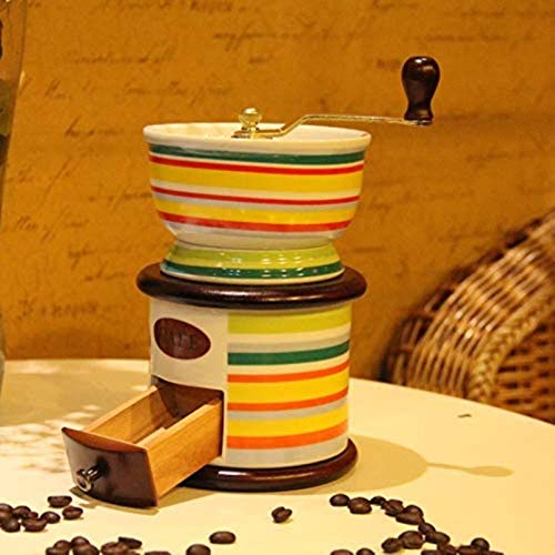 Manuelle Kaffeemühle Holz Vintage Antik Keramik Handkurbel Kaffeemühle mit Einstellbarer Zahnradeinstellung Tragbare Handreinigungsbürste