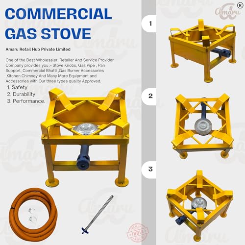 Image of Amaru Single Burner Iron Square Chulha Canteen Bhatti Commercial Gas Stove -Multi Colour, Manual (Small-10Wx10Lx8H)