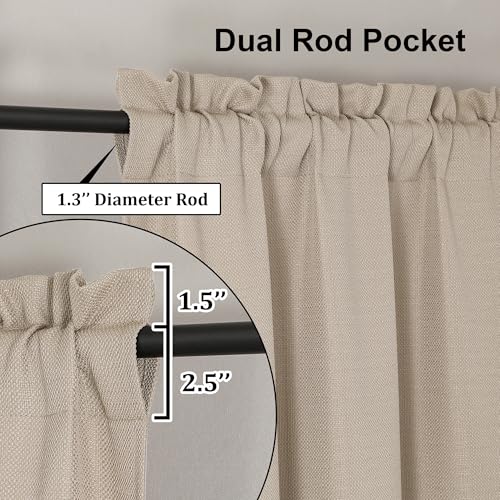 Lecloud Bessie Linen Color Faux Linen Curtains 30 Inch Length, Curtain Tiers 2 Pcs, Light Filtering Window Treatments For Kitchen thumb #1