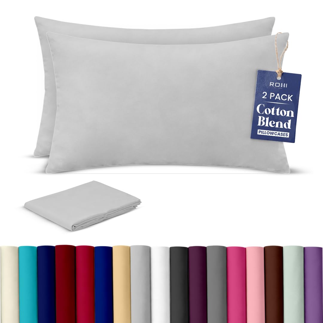 Rohi Luxury Silver Pillow Cases 2 Pack - (50×75cm) | Soft & Comfy Cotton Blend Pillow Covers with Envelope Closure | Breathable, Anti-Allergy, Fade & Wrinkle Resistant