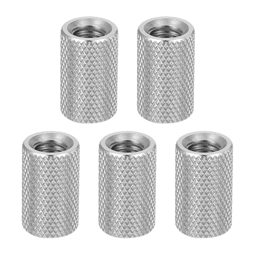 sourcing map 5 Pcs M8 Flat Knurled Thumb Nuts, 304 Stainless Steel Flat Head Diamond Knurled Through Hole Lock Adjusting Nuts Fasteners for Electronic, Machine, D12 x H20mm