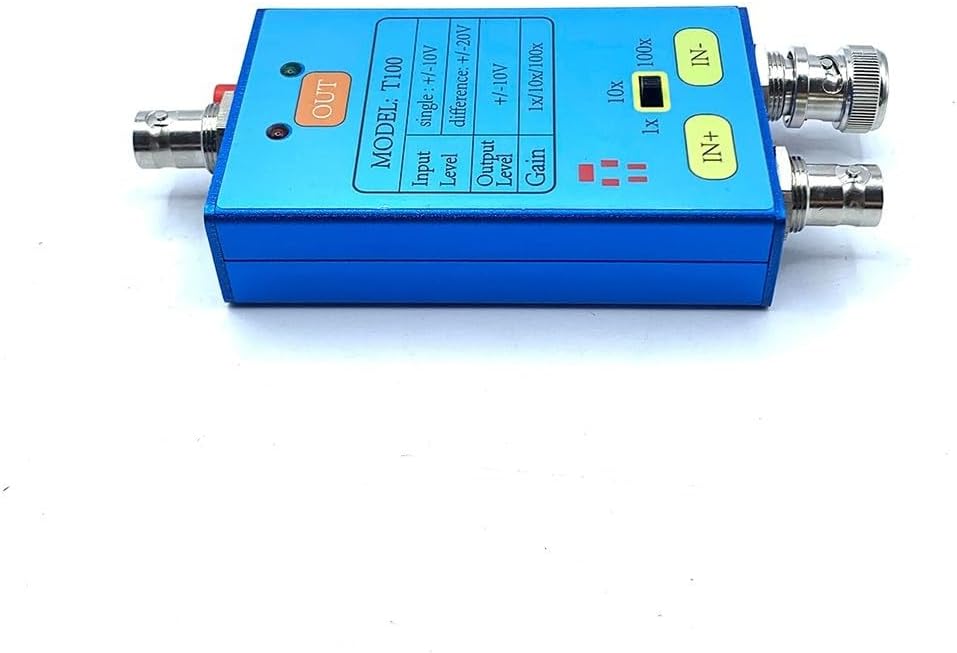 T100 Oscilloscope Differential Probe 1X/10X/100X Gain with 10 MHz Bandwidth Low Noise for Weak Signal Measurement and Electronic Testing, USB-C Rechargeable Battery Powered Metal Shell