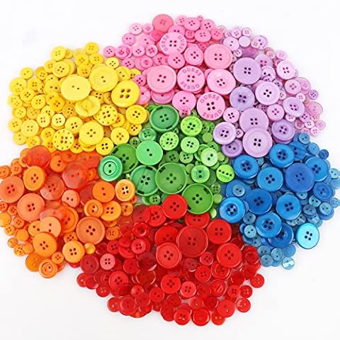 BEDEONE 1000 Pcs Assorted Buttons for Crafts, Resin Buttons for Sewing, Craft Buttons for Decor - Mixed Color Assorted Sizes Buttons for Craft & Sewing, 0-4 Holes Cover