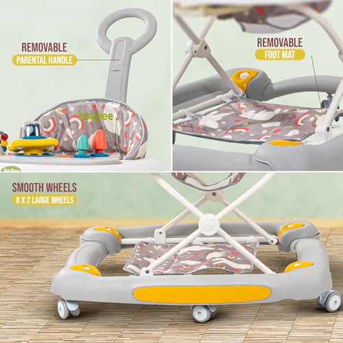 Image of Baybee 3 in 1 Awry Baby Walker for Kids with Rocker & Push Handle, 3 Adjustable Height, Mat & Musical Toy Bar | Activity Walker for Baby | Push Walker 6-18 Months Boy Girl (Grey)