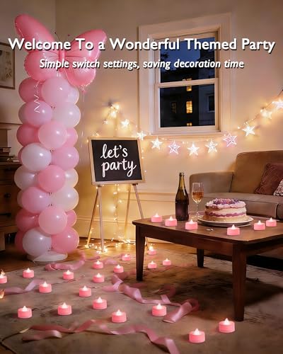 Image of Amagic Pink LED Tea Lights Candles, 24 Pack Battery Operated Flameless Tea Lights, Long Lasting Colored Tealights Candles for Theme Party, Aniversary, Wedding Table Decor
