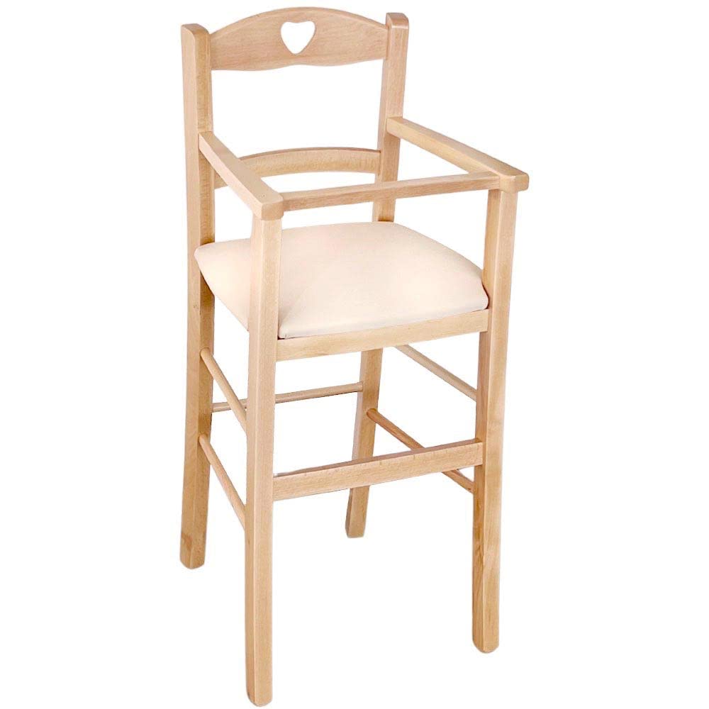 okaffarefatto zimbardi costanza Seggiolone in legno naturale con seduta imbottita in similpelle beige/crema