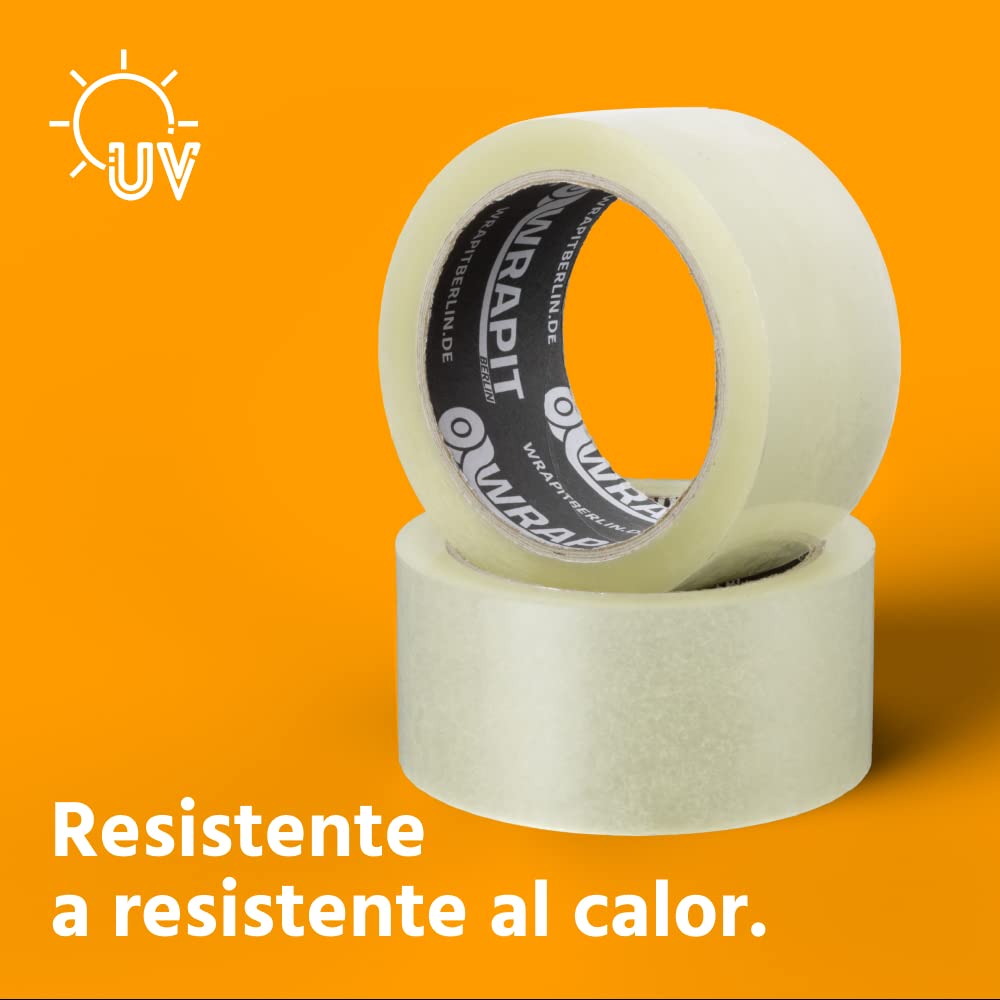 Cinta adhesiva universal para embalaje de cartón, alta fuerza adhesiva, resistente a roturas, calidad para envíos, mudanzas y almacenes, reciclable de PP (72 rollos – transparente)