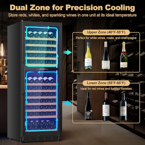 Image of 24 Inch Dual Zone Wine Cooler Refrigerator, Large Capacity Freestanding /Built-in Upgraded Professional Wine Fridge with Powerful Compressor, Advanced Cooling System, Quiet Operation, Black