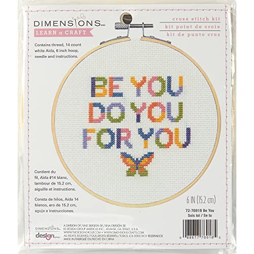 Image of Dimensions 72-76918 Be You Counted Cross Stitch Kit for Beginners, 6 inch D, 14 Cnt. White Aida, 5pcs