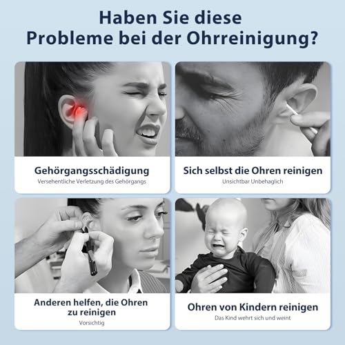 Ohrenschmalz Entferner Otoskop, Robofun Ohrenreiniger Mit Kamera, 1000W HD WiFi 360°-Weitwinkel Ohrreiniger mit 6 LEDs für iPhone, iPad und Android-Smartphones, für Baby Kinder Erwachsene (Schwarz)