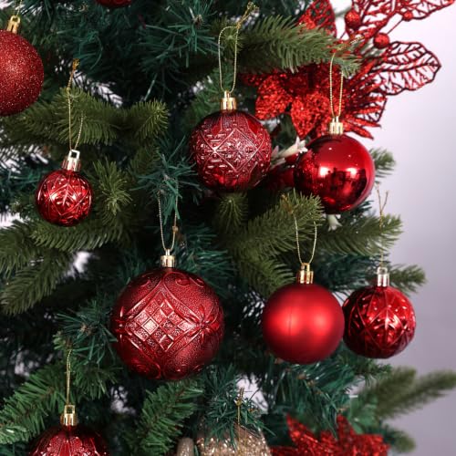 SZVRL Christmas Balls Ornaments -36pcs Shatterproof Christmas Tree Decorations with Hanging Loops for Xmas Tree, Holiday Party, Wedding & Indoor Home Decor,6 Styles in 3 Sizes (Red) - image 5