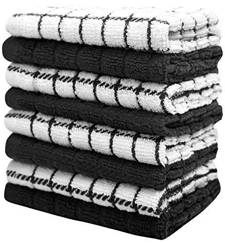 Image of Bumble Dish Cloths (8 Pack) | 12 inch x 12 inch | 100% Cotton Kitchen Towels | 405 GSM | Soft, Highly Absorbent & Durable Dish Towels for Kitchen | Black