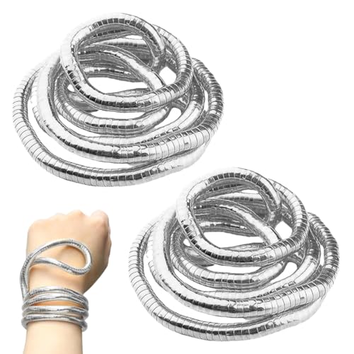 GXGM 2 Stück Bendable Snake Necklace 6 * 900mm Schlangenkette Bendable Necklace Silber Flexible Adjustable Snake Choker,Geeignet für Männer und Frauen Zum Tragen,Rollenspiele