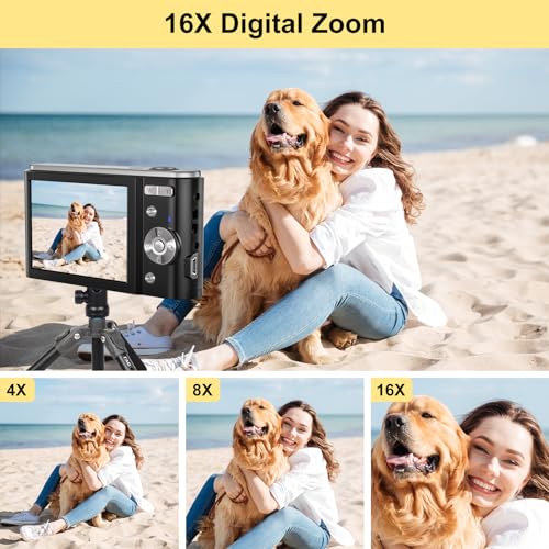 4K Digital Camera, 48MP Vlogging Camera for Photography and Video, 16X Digital Zoom, Rechargeable Small Compact Camera for Kids Adult Beginners Birthday Gifts-Black - Image 5