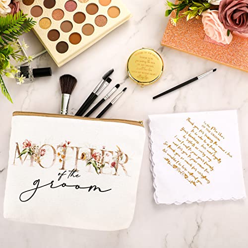 6 Pack Mother of The Bride Gifts Mother of The Groom Gifts Set with 2 Flower Themed Cosmetic Bags 2 Makeup Mirror 2 Handkerchiefs for Women Wedding Engagement Proposal Bridal Shower4