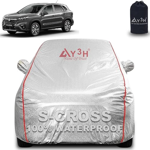 Image of 100% Waterproof Car Cover Compatible with Maruti Suzuki Scross | All Weather, Dust Proof, UV Protective with Mirror Pocket (Silver Magic)