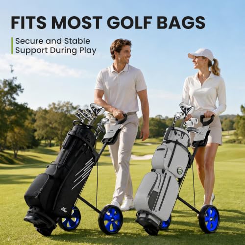 Image of 2-Wheel Golf Pull Cart - Lightweight Foldable Golf Push Cart with Durable Steel Frame, Adjustable Web Straps, Compact Design for Walking Golfers