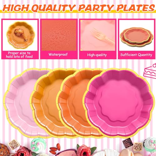 Vesici 60 Pcs Rose Red Pink and Orange Sunset Plates with Napkins 9 Inch 7 Inch Paper Plates Napkins with Gold Foil Border for Tea Birthday Bridal Baby Shower Tequila Sunrise Wedding Party Supply by Vesici - Used condition - Image 5