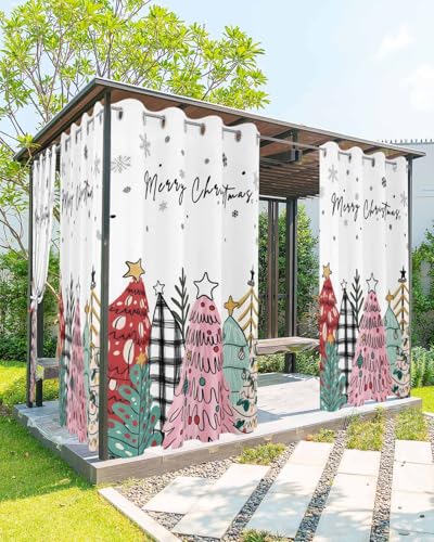 Christmas Outdoor Curtains for Patio Christmas Tree Winter Snowflake Hand-painted