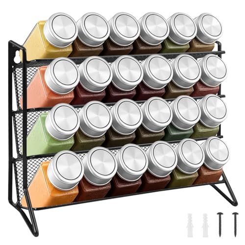 XunHe Gewürzregal Stehend & Wand - Gewürzregal kein Gewürzglas, Stehend gewürz Regal küchenregal Metall Hält viel gewürzgläser Gewürz Organizer für Küchenschrank Arbeitsfläche, gewürzgläser (Schwarz)