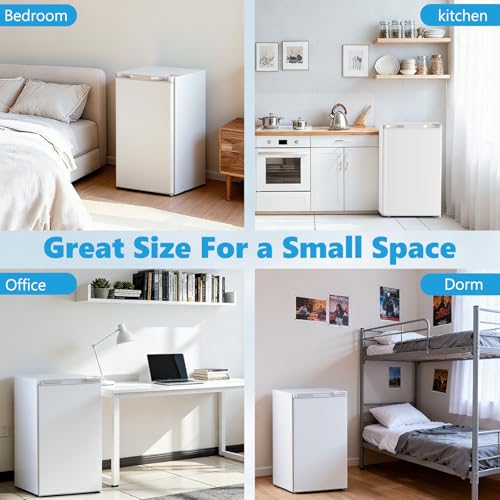 Image of COWSAR 3.2 Cu.ft Mini Fridge with Freezer, Compact Dorm Refrigerator with Reversible Single Door, Adjustable Thermostat, Energy Saving, Perfect for Office, Dorm, Bedroom, Home, White