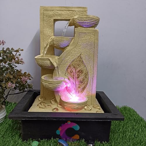 Image of Decorative Water Fountain for Home Decor, Office, Indoor & Outdoor, Garden, Puja Room, Vaastu, Reception, Spa, Gifting. (Gold Leaf Diya)