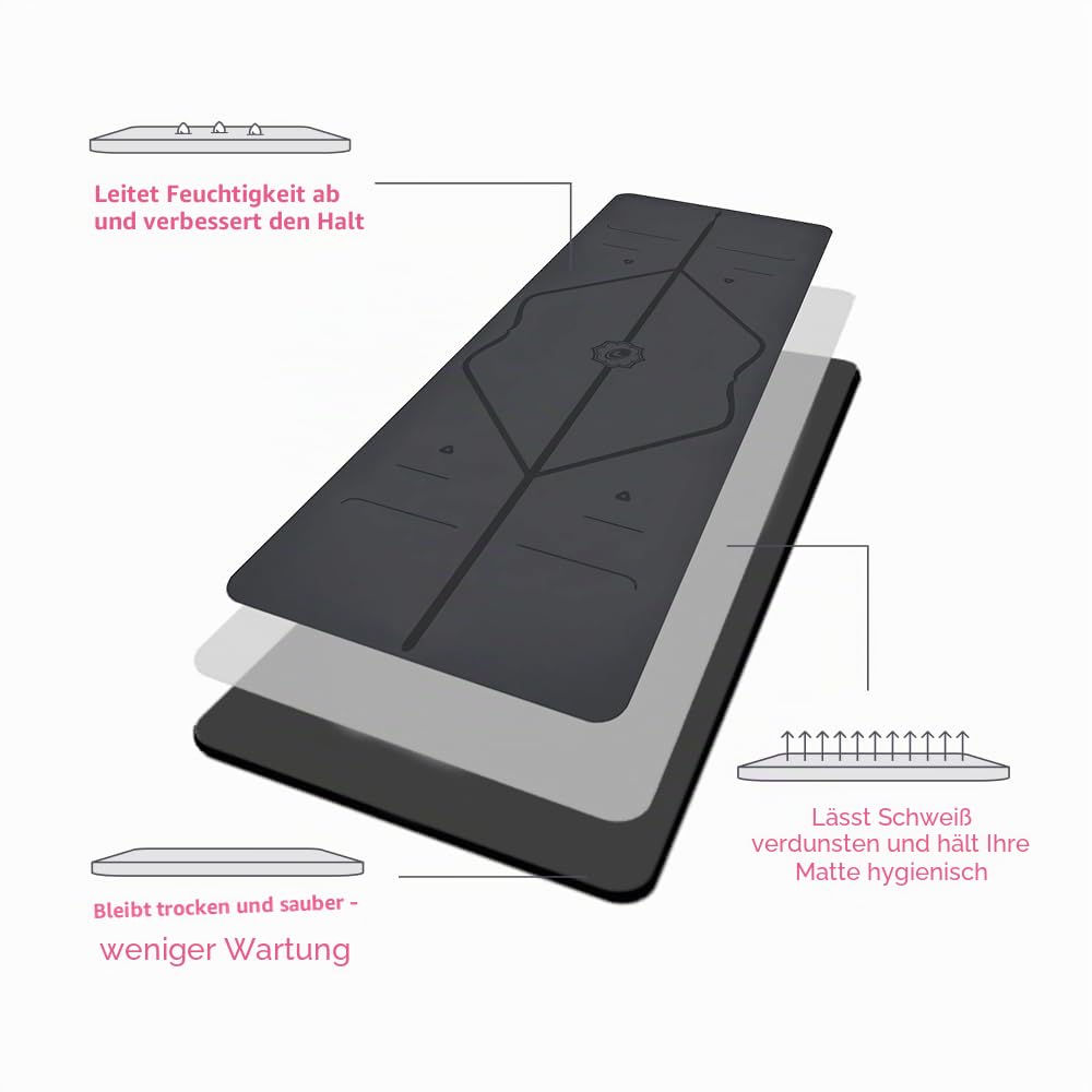 LIFORME Yogamatte - Die Weltweit Beste Umweltfreundliche, rutschfeste Yoga Matte Mit Dem Originalen Einzigartigen Ausrichtungsmarkierungssystem - Biologisch Abbaubare Matte