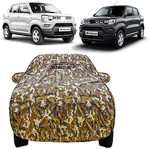 Image of 100% Waterproof (Tested) Fully Body Car Cover Maruti Suzuki S-presso (All Model Years Fit) Animal Protection, Heat Resistant,Triple Stitch, 2 Buckle with Strong Strap (Military Jungle)