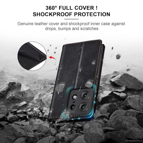 Image of Jasonyu Case for Motorola Edge 50 Pro,Leather Flip Protective Case [Holster, Magnetic, Card Slot,Stand Function] Wallet Leather Case Cover (Black)