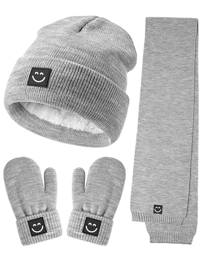 Image of Baby Beanie Mittens Scarf Set,Toddler Kids Winter Hat and Thermal Gloves Neck Warmer Set for Girls Boys