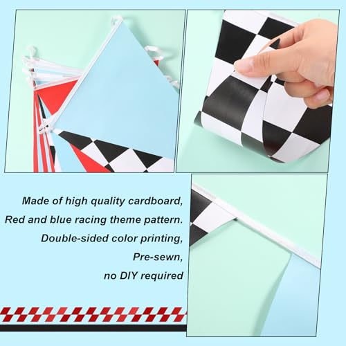 Image of Tiamon 5 Pcs Racing Car Flag Banner Party Decorations 49.2 Ft Triangle Flag