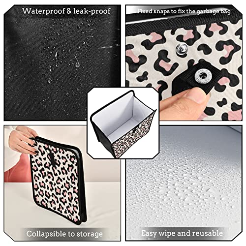 Image of Leopard Pink Car Trash Can, Foldable Hanging Car Trash Bag, Animal Cheetah Print Small Waterproof Car Accessories Garbage Bin (g300184931p857c913s2021)