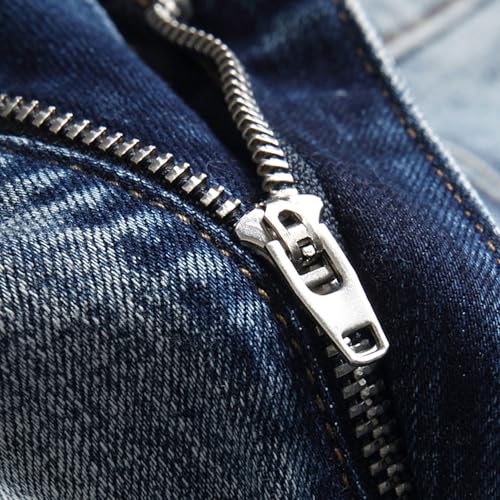 Men's Slim Fit Stretch Destroyed Jeans Fashionable Skinny Ripped Trousers Distressed Raw Hem Patch Denim Pants3