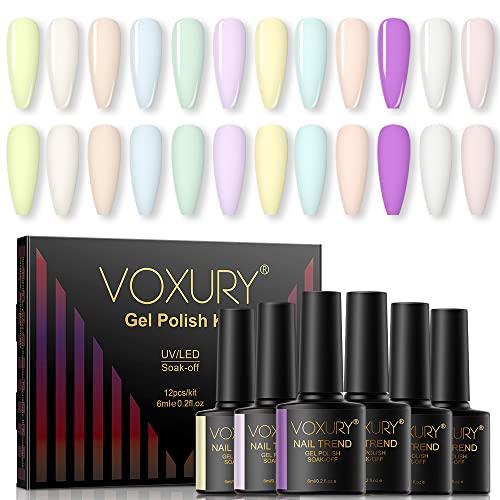 Voxury Macaron UV Nagellack Set 12 Stück Pastellfarben UV Nagellack Shellac Gellack Set Starter Set Sommer Farben Nagelset Nail Gel für Nagel-Design Cover