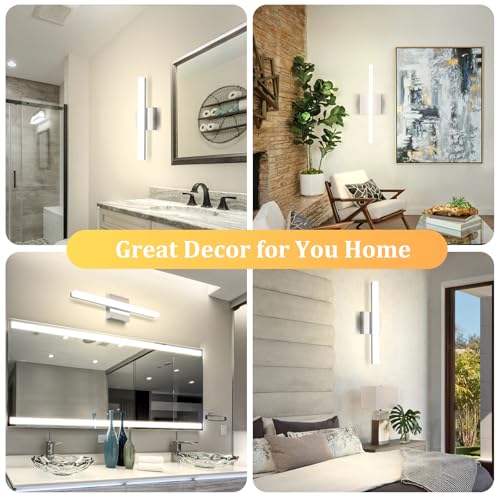 Image of Combuh Bathroom Vanity Light Fixtures Above Mirror, Modern Wall Sconce | Small 16 Inch, Chrome, Soft Shadow Free, Linear Lamp Bar, over Sink, Sleek, Rustproof, Non-Glare, 4000K Natural White, 1 Pack