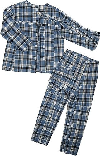 2911 介護 パジャマ 秋冬 フルオープン ネル (S, 4ブルー)