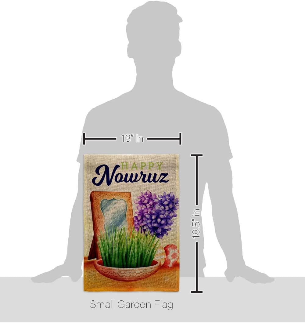 Nowruz Holiday Burlap Garden Flag Pole Home Decor Burlap Banner Room Wall Patio Lawn Front Porch Outdoor Yard Decorations Small Tapestry Celebration Persian New Year Christian Religion Made in USA