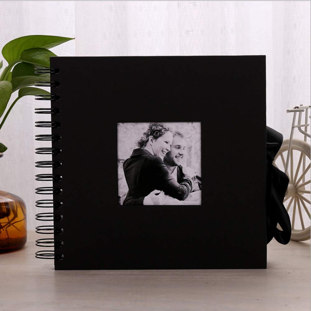 Creative 40 Hojas Páginas Negras Diy Álbum Scrapbooking Scrapbooking de 360 ​​Grados Rotación Espiral Encuadernado Artensilios Craft Paper Fotografía para Bodas 80 Páginas Negras Libros de Memor