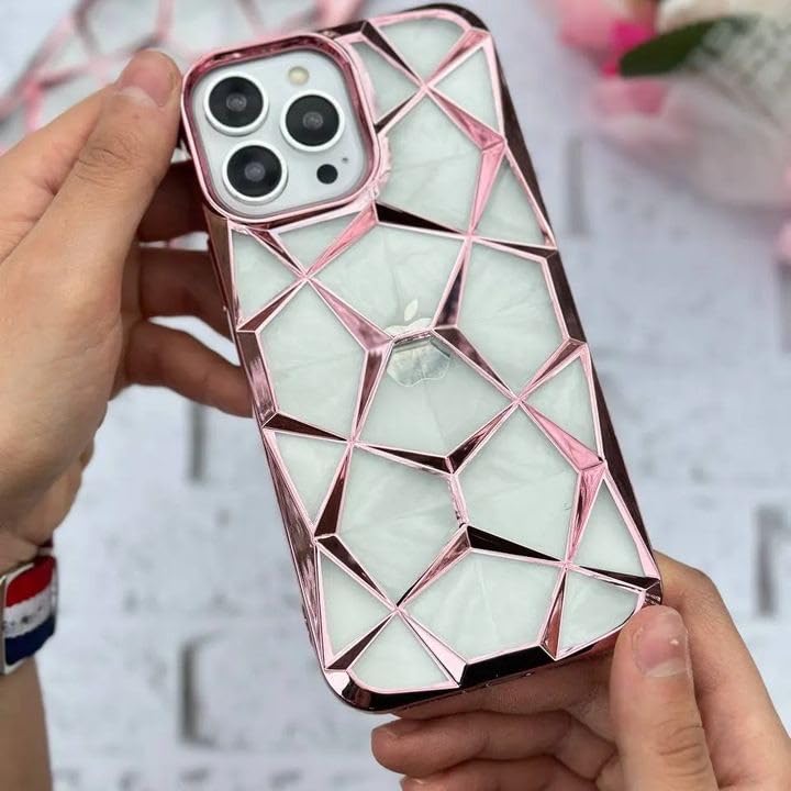 Image of VONZEE Compatible with iPhone 15 Pro Max Gradient Glitter Case, Luxury Electroplated 3D Cube, Diamond Bling Shiny Soft TPU Clear Shockproof Case Women Girls Protective Phone Cover (Rose Gold)