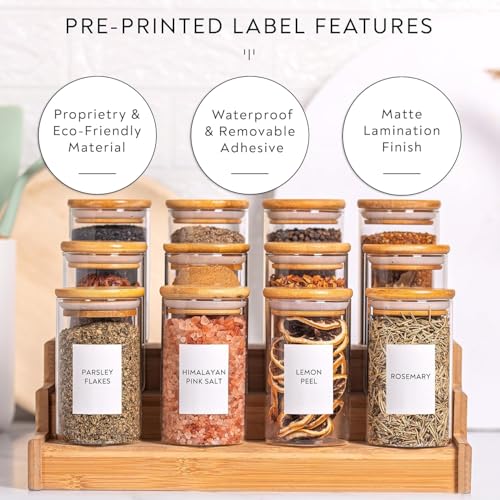 Image of VILON 9oz(270Ml) 12Pack Spice Jars With Minimalist Spice Labels, Round Jars With Bamboo Lids, Premium Labels, Storage Container Canisters,Transparent